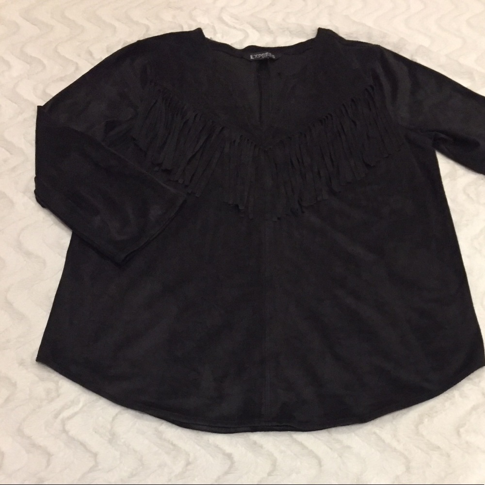 Express Black Fringe Top